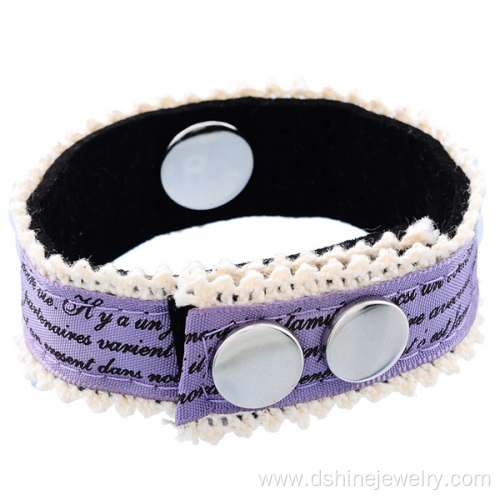 Mixed Colors Fabric Printed Words Noosa Bracelet With Button